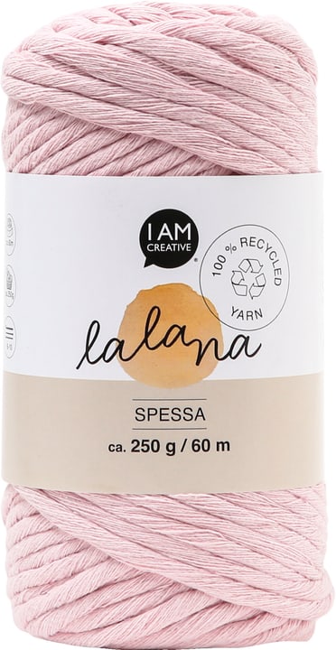 Spessa powder, filato Lalana per uncinetto, maglia, annodatura e macramè, rosa, ca. 5 mm x 60 m, ca. 250 g, 1 gomitolo