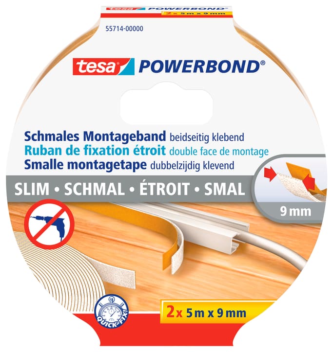 Image of Tesa Powerbond® SCHMAL 10mx9mm Klebebänder