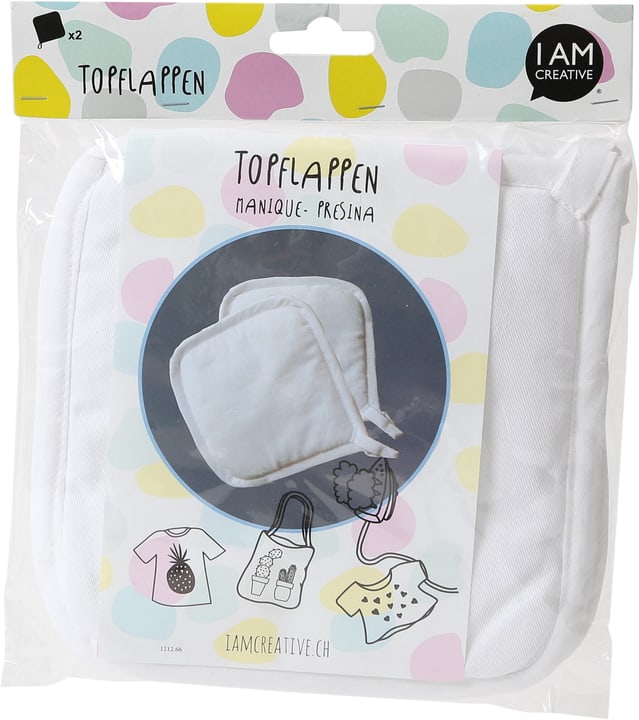 Image of I AM CREATIVE Topflappen, Schutzlappen für die Küche aus weisser Baumwolle zum Bemalen, Bedrucken und Verzieren, Weiss, 19 x cm, 2 Stk. bei Do it + Garden von Migros