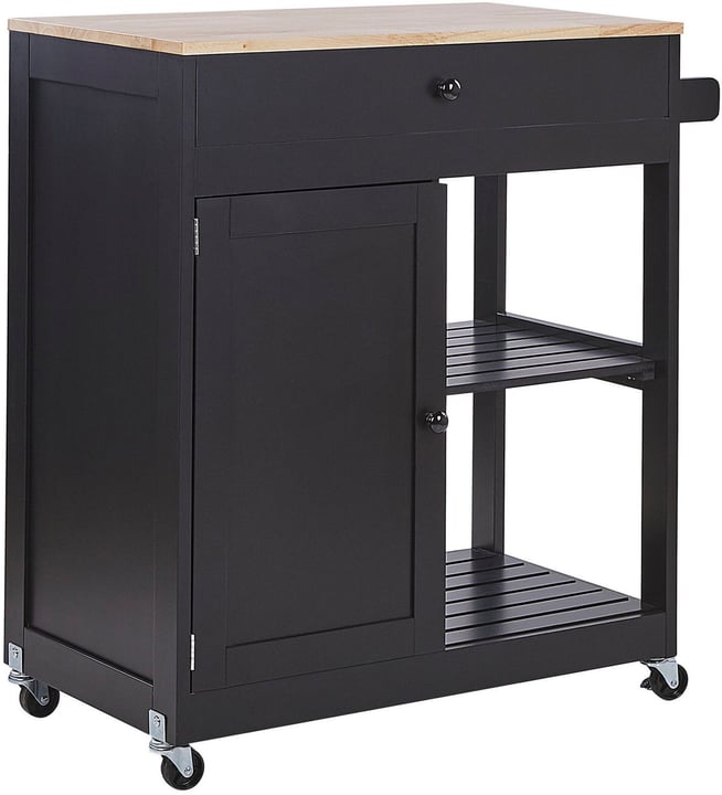Image of Beliani Servierwagen schwarz / heller Holzfarbton mit Schublade TRAPANI