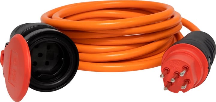 Image of Brennenstuhl Qualität-Baustellenkabel für Ausseneinsatz, CH Stecksystem IP55, T15 Kupplung, Stecker, Kabel 10m AT-N07V3V3-F 5G1,5, orange Verlängerungskabel