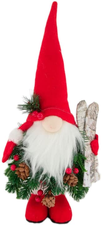 CHALET Figurine décorative Gnome avec ski textile, 20x15x35cm, rouge/vert Figurine de décoration