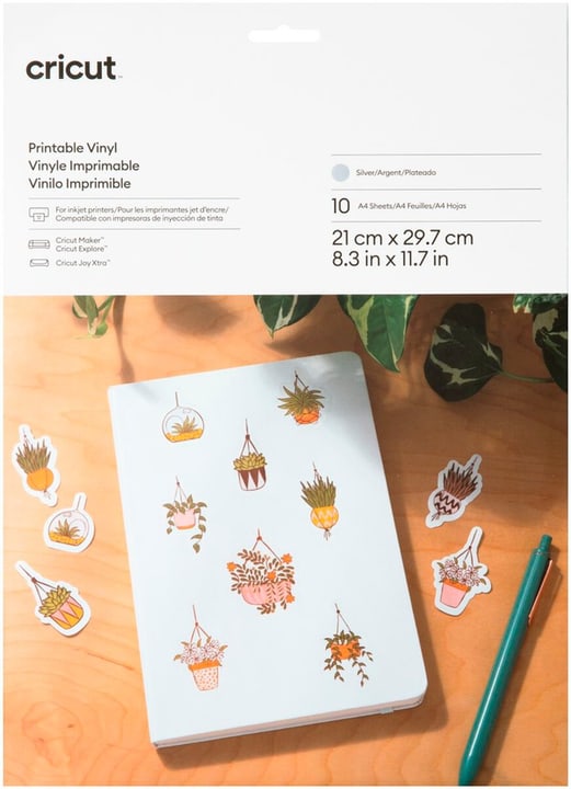 Cricut Joy Xtra Vinylfolie bedruckbar A4, 10 Stück, Silber Schneideplotter Materialien