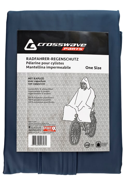 Image of Crosswave Fahrrad-Regenpelerine Erwachsene Regenponcho schwarz