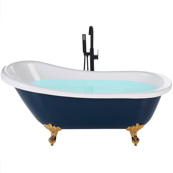 Image of Beliani Badewanne freistehend blau / weiss oval 153 x 77 cm CAYMAN Freistehende