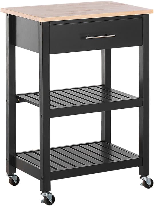 Image of Beliani Servierwagen schwarz / heller Holzfarbton mit Schublade HIUMA