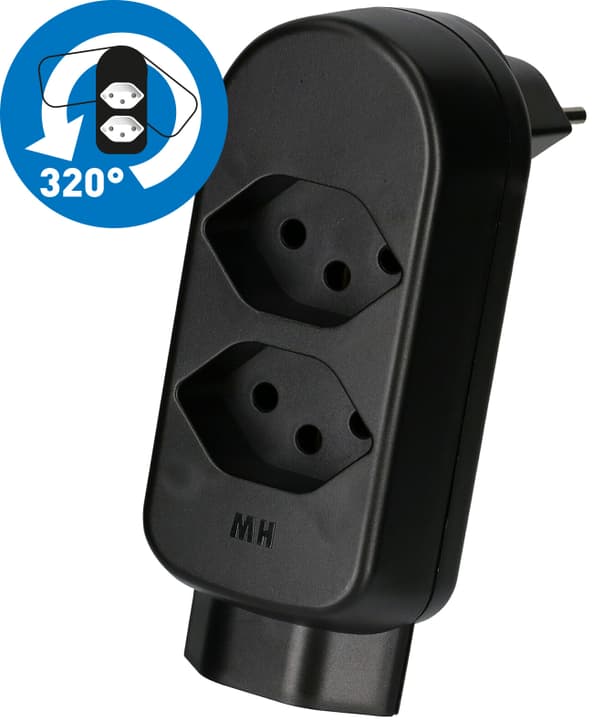 Image of Abzweigstecker maxADAPTturn 2+1x Typ 13 schwarz drehbar Steckdosenleiste