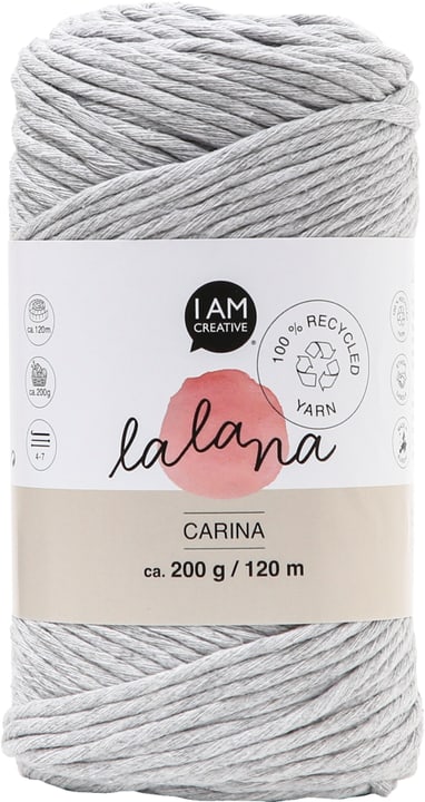 Image of Carina light grey, Lalana Garn für Häkeln, Stricken, Weben & Makramee Projekte, Hellgrau, 3 mm x ca. 120 m, 200 g, 1 Strang Wolle