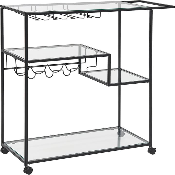 Image of Beliani Servierwagen Metall / Glas schwarz mit Weinregal 4 Etagen MARCOLA