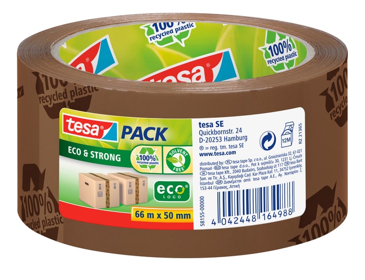 Image of Tesa tesapack® eco & strong printed 66m:50mm braun Klebebänder