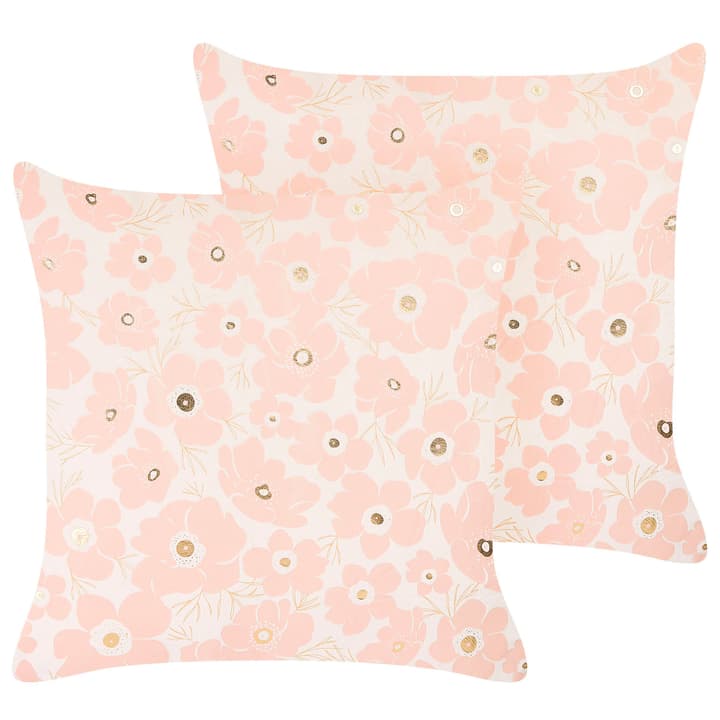 Image of Beliani Dekokissen Blumenmotiv Samtstoff rosa / beige 45 x cm 2er Set TRITELEIA