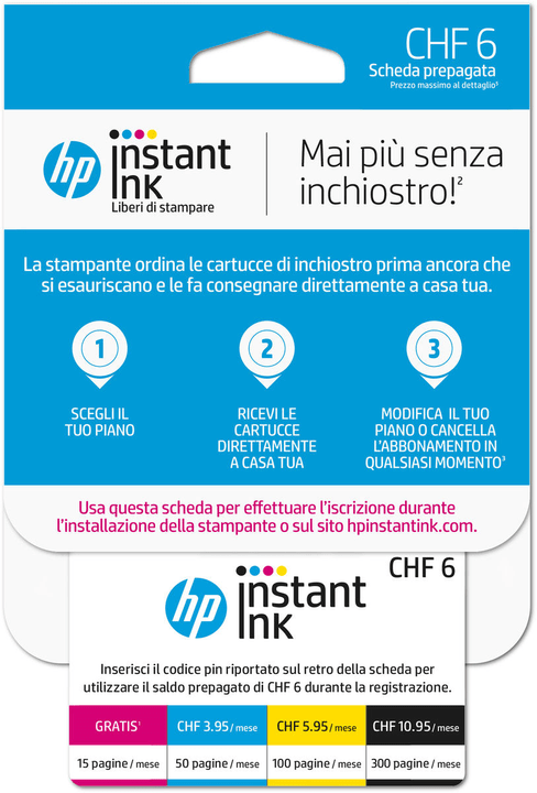 HP Instant Ink Prepaid Karte CHF 6.- (CH - IT) Instant Ink Prepaid Karte CHF 6.- (CH - IT) HP 798250400000 Bild Nr. 1