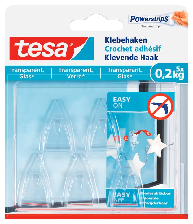 Image of Tesa Klebehaken Glas transparent, 0.2 kg