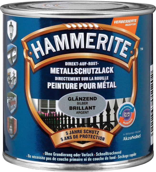Image of Hammerite Metallschutzlack Hochglanz Silber 250 ml