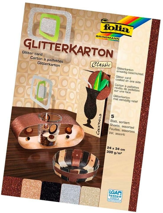 Folia Cartoncino classico glitterato 24 x 34 cm, 300 g/m², 5 fogli