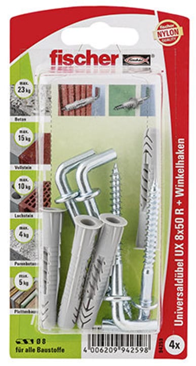 fischer Tasselli universale UX 8 x 50 con gancio medio Tasselli universale UX 8 x 50 con gancio medio fischer 605431300000 N. figura 1
