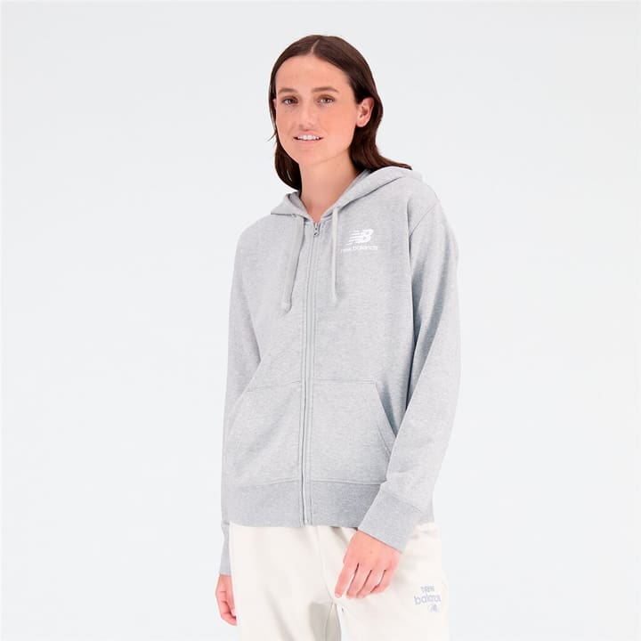 Image of New Balance W Essentials Stacked Logo Full Zip Hoodie Jacke hellgrau