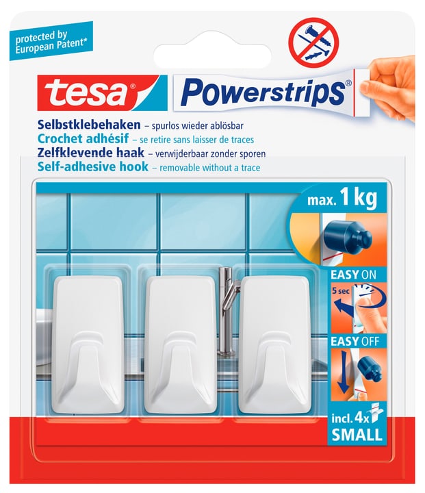 Image of Tesa Powerstrips Haken small rechteckig weiss Klebehaken