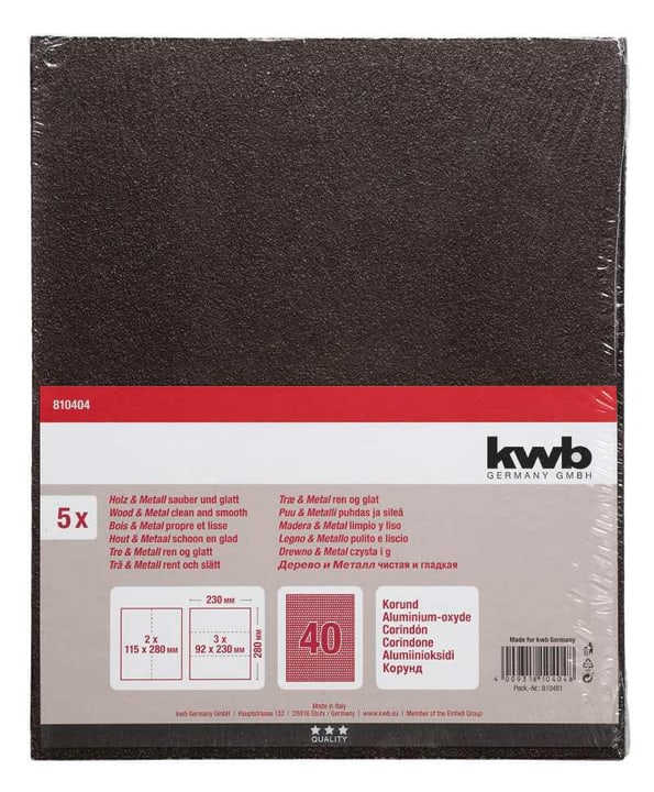 kwb Papier Corindon GR. 40, 5 pcs. Papier Abrasif