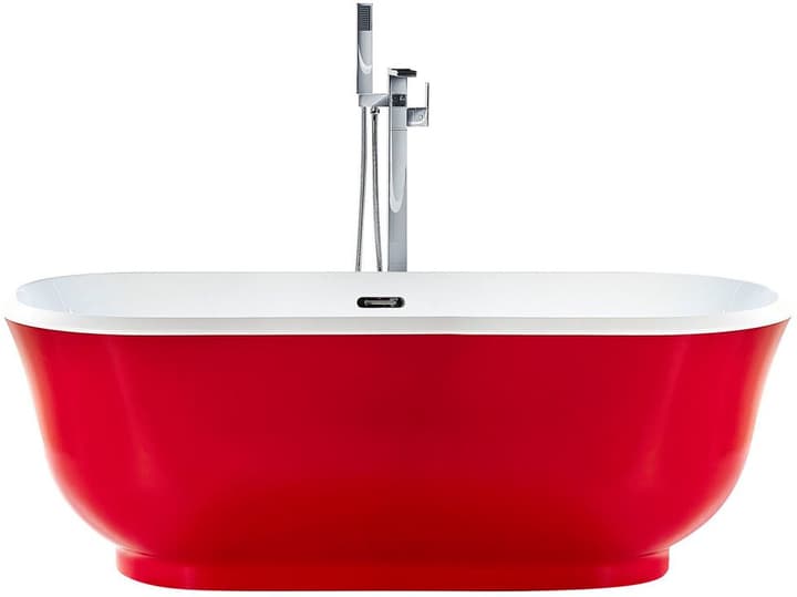 Image of Beliani Badewanne freistehend rot oval 170 x 77 cm TESORO Freistehende