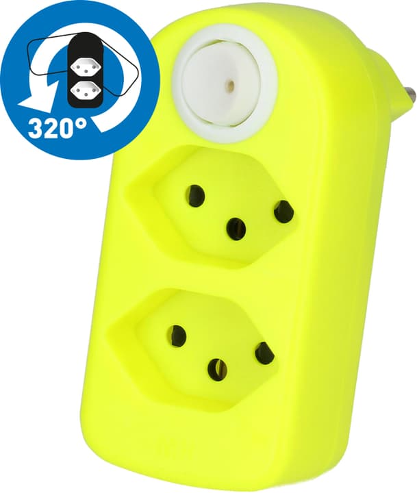 Image of Max Hauri Abzweigstecker maxADAPTturn 2x Typ 13 fluo-gelb drehbar Schalter BS Steckdosenleiste