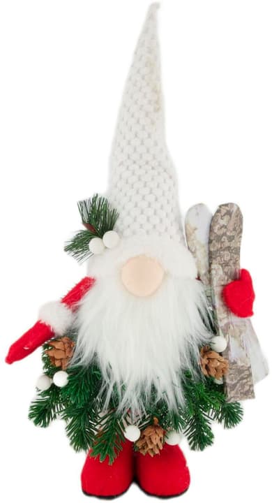 CHALET Figurine décorative Gnome avec ski textile, 20x15x35cm, blanc/vert Figurine de décoration