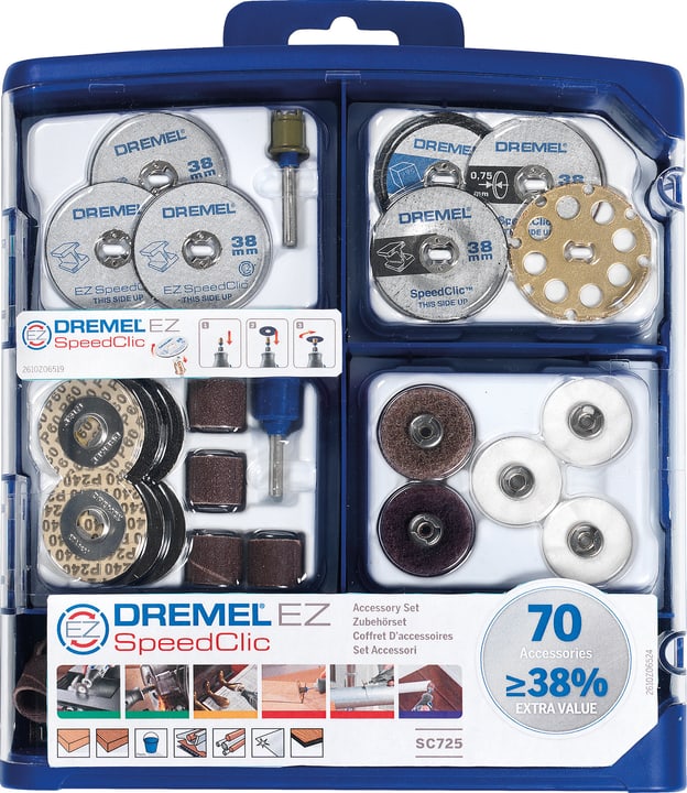 Dremel EZ SpeedClic 70 Teiliges Zubehör-Set (SC725) Aufspanndorne ...