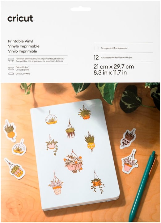 Cricut Joy Xtra Film de vinyle Joy Xtra imprimable A4, 12 pièces, Transparent Matériaux pour traceurs de découpe