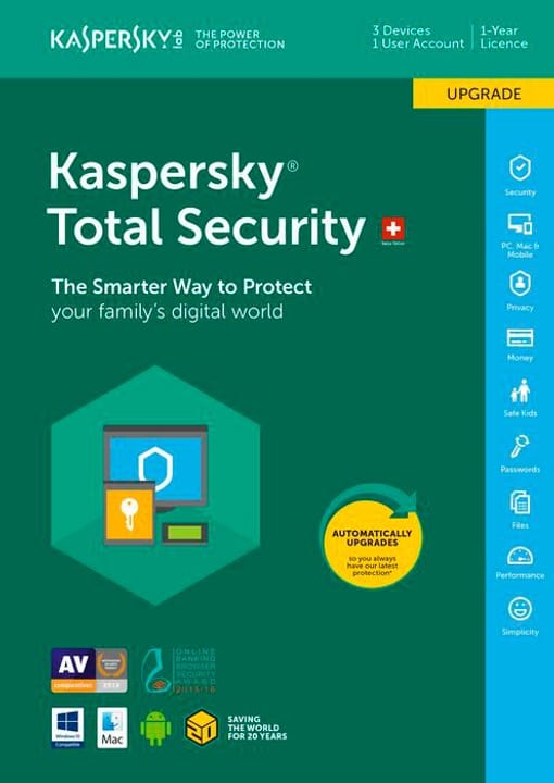 Kaspersky PC / Mac / Android Total Security Upgrade Physique (Box) PC / Mac / Android Total Security Upgrade Physique (Box) Kaspersky 785300129054 Photo no. 1