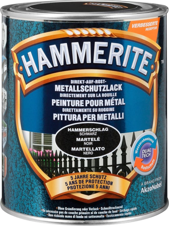Image of Hammerite Metallschutzlack Hammerschlag Schwarz 750 ml