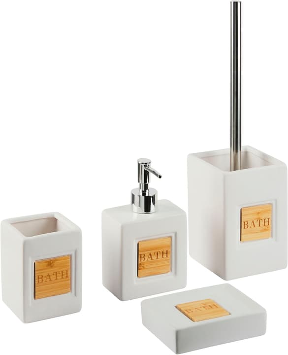 Image of Beliani Badezimmer Set 4-teilig Keramik beige / heller Holzfarbton KOUROU