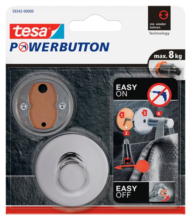 Image of Tesa Powerbutton Haken Premium Chrom Klebehaken