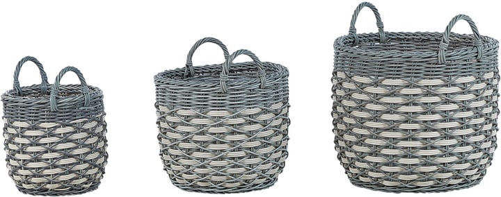 Image of Beliani Blumenkorb 3er Set Rattan grau / weiss GEFIRA Korb