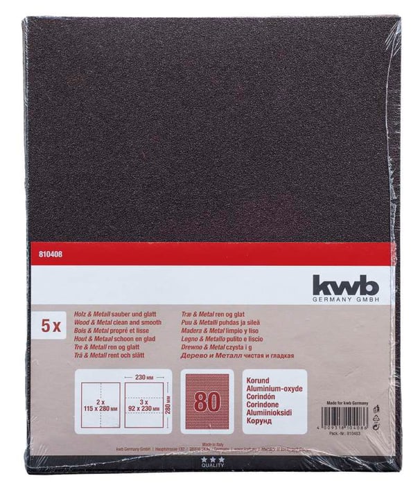 kwb Papier Corindon GR. 80, 5 pcs. Papier Abrasif