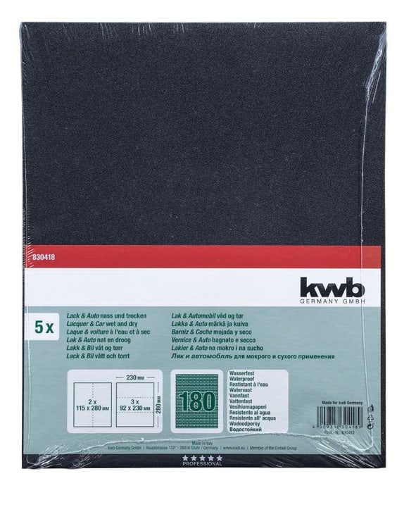 Image of kwb Schleifbogen Wasserfest K 180, 5 Stk. Schleifpapier