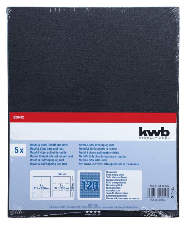 Image of kwb Schleifbogen Blauköper K 120, 5 Stk. Schleifpapier