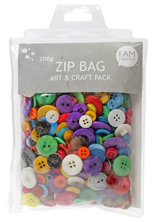 Image of I AM CREATIVE Zip Bag Knöpfe Set, Bastelknöpfe aus Kunststoff in vielen verschiedenen Farben und Grössen, Bunt, ca. ø 8 bis 28 mm mit 1 4 Bohrung, 200 g