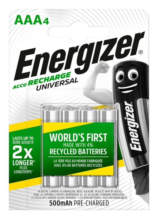 Energizer NiMH-Akku Univérsal - Micro (AAA) 500 mAh 4 pièce Akku Batterie NiMH-Akku Univérsal - Micro (AAA) 500 mAh 4 pièce Akku Batterie Energizer 704764400000 Photo no. 1
