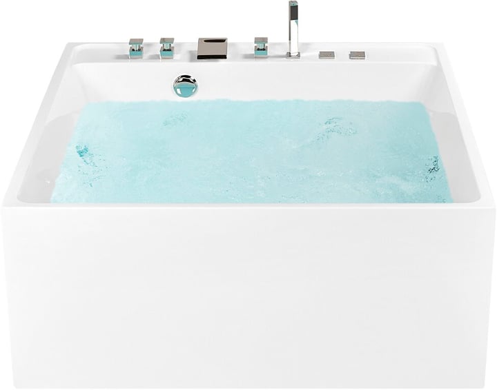 Image of Beliani Whirlpool Badewanne freistehend weiss quadratisch 130 x cm TAHUA Freistehende