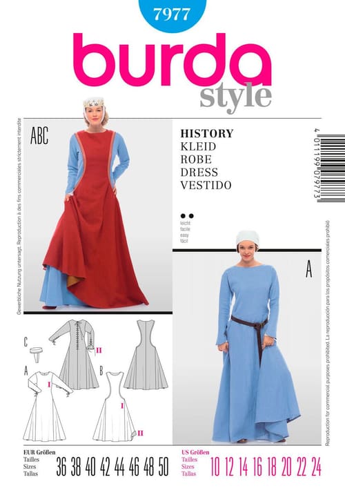 Image of burda Schnittmuster, Kleid Mittelalter Schnittmuster