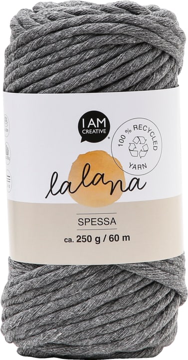 Spessa grey, filato Lalana per uncinetto, maglia, annodatura e macramè, grigio, ca. 5 mm x 60 m, ca. 250 g, 1 gomitolo