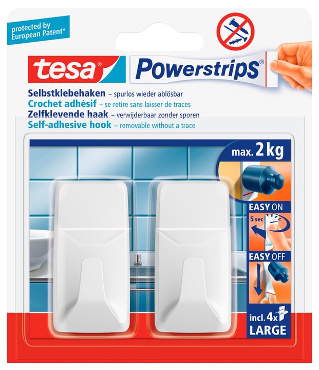 Image of Tesa Powerstrips Haken large rechteckig weiss Klebehaken