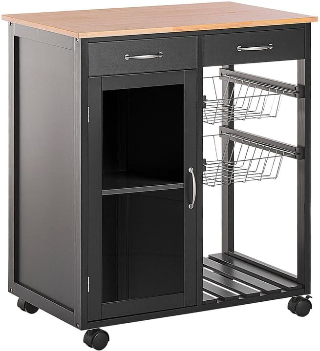 Image of Beliani Servierwagen schwarz / heller Holzfarbton mit 2 Schubladen BOVES
