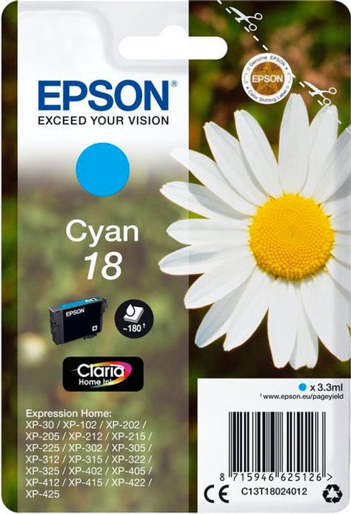 Epson T180240 cartouche d'encre cyan Cartouche d'encre T180240 cartouche d'encre cyan Cartouche d'encre Epson 796081800000 Photo no. 1