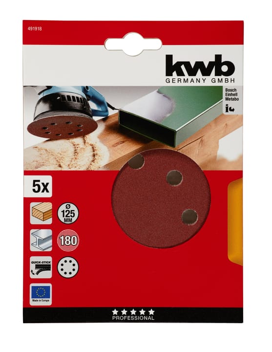 Image of kwb ø 125 mm, K180, 5 Stk. Schleifscheiben Holz & Metall