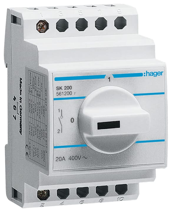 Image of Hager Drehschalter 1 polig, 20 A 0-I für DIN-Monatage