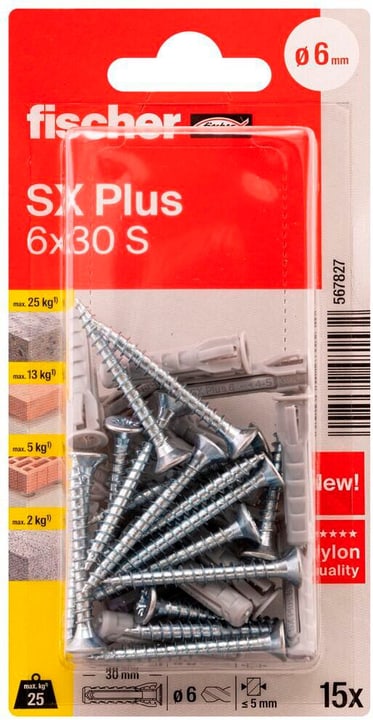 Image of fischer Nylondübel SX Plus 6 x 30 inkl. Schrauben Spreizdübel