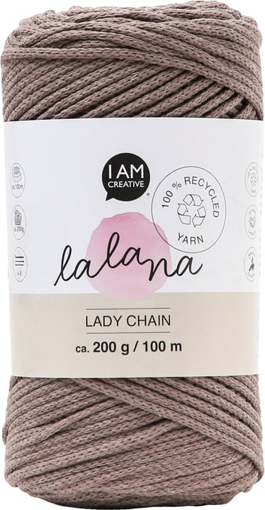 Image of Lady Chain coffee, Lalana Kettengarn zum Häkeln, Stricken, Knüpfen & Makramee Projekte, Braun, ca. 2 mm x 100 m, 200 g, 1 Strang Wolle