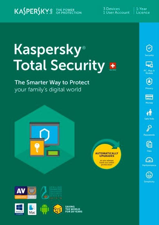 Kaspersky PC / Mac / Android Total Security Physique (Box) PC / Mac / Android Total Security Physique (Box) Kaspersky 785300129045 Photo no. 1
