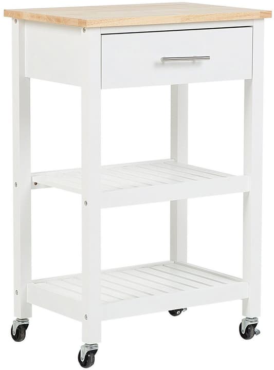 Image of Beliani Servierwagen weiss / heller Holzfarbton mit Schublade HIUMA